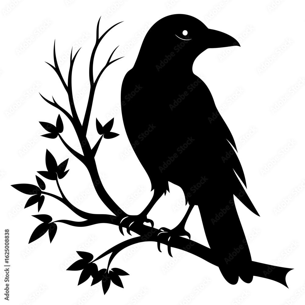 Fototapeta premium Crow Perched on Branch Silhouette