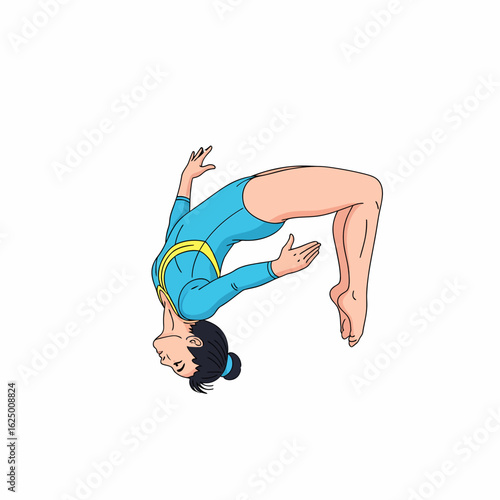 Gymnast performing a backflip on a white background, artistic gymnastics discipline