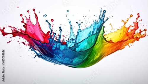 Vibrant Rainbow Paint Splash: Dynamic Fluid Art on White Background