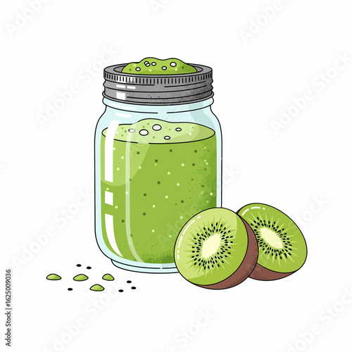 Healthy Green Kiwi Smoothie in a Jar with Fresh Slices
