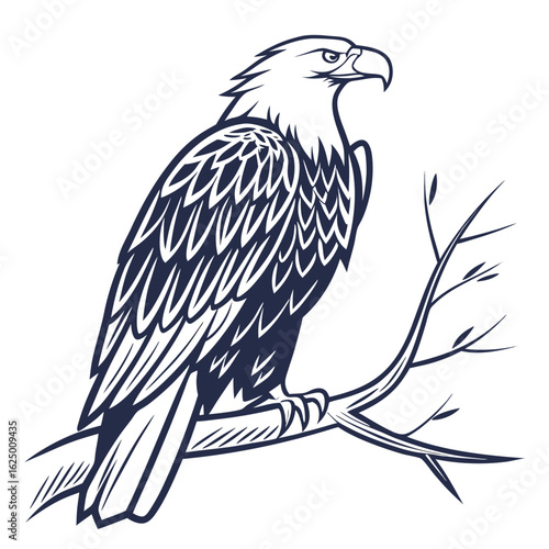 Eagle predator portrait with feathers on a white background, a brown raptor bird of prey on a branch, or a black and white wild falcon with a hunter's eye