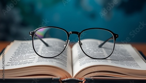 Glasses on open book