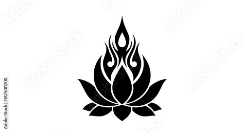 A black and white flower with a flame on top