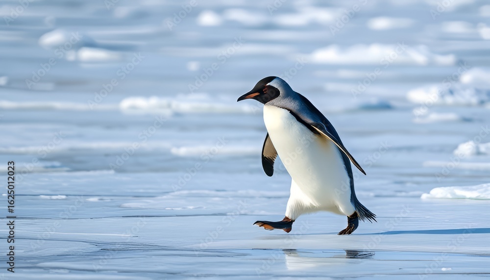 Naklejka premium Penguin waddling on ice