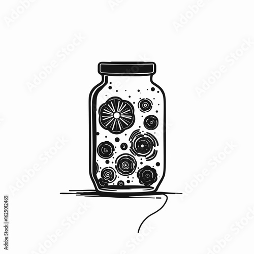 Jar of pickled vegetables on white background with copy space