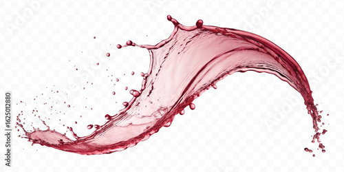 realistic 3d smooth liquid red wine water splash in curve style isolated on transparent background