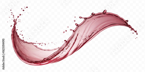 realistic 3d smooth liquid red wine water splash in curve style isolated on transparent background