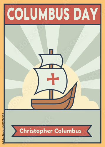 Columbus Day celebration vintage poster illustration