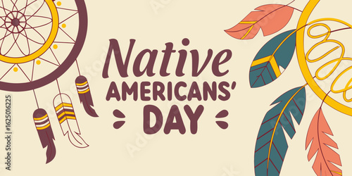 Native Americans Day Illustration with Dream Catcher and Feathers