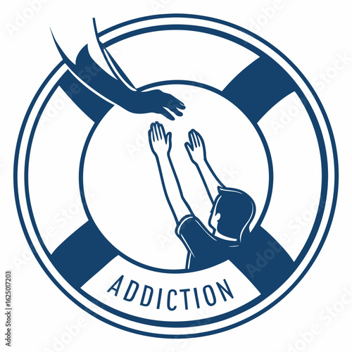 Helping hand reaching out to save someone struggling with addiction from a life preserver