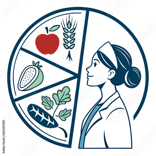 Nutritionist or dietitian studying healthy food choices and balanced diet plate