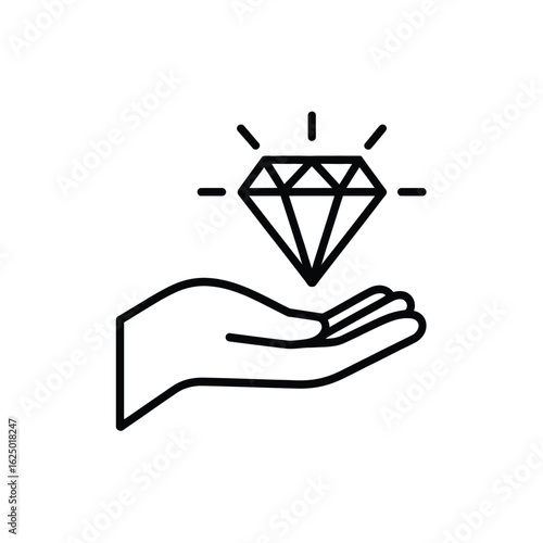 Hand holding a sparkling diamond with radiating light lines