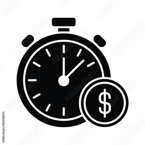 Stopwatch and coin with dollar sign representing time is money concept