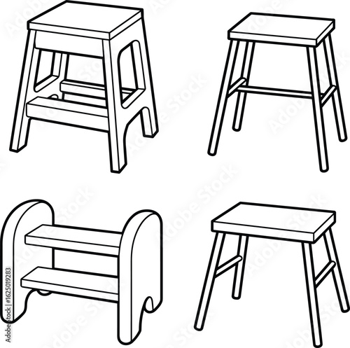 Collection of various stool designs, modern and functional seating solutions, perfect for home and office use, stylish and practical furniture