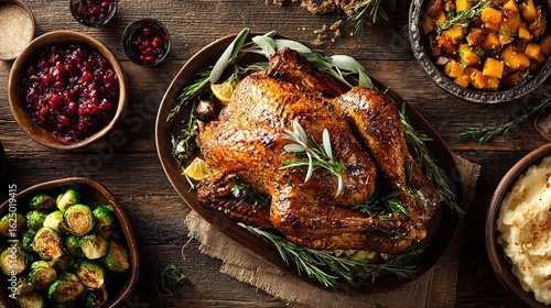 Golden Herb-Roasted Turkey with Holiday Dinner Spread