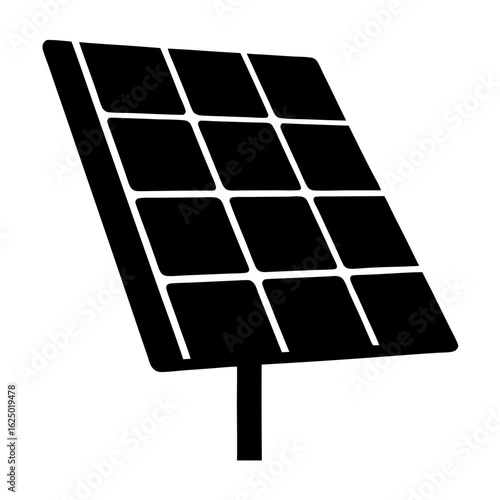 Black and white solar panel icon with multiple cells for energy saving