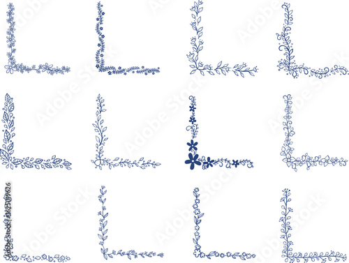 Flowers and leaves doodle conner illustration for decoration on vintage, garden and nature concept.