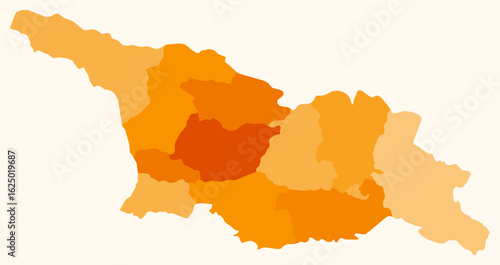 Map of Georgia with regions. Just a simple country border map with region division. Orange color palette. Plain Georgia shape with administrative division. Vector illustration.