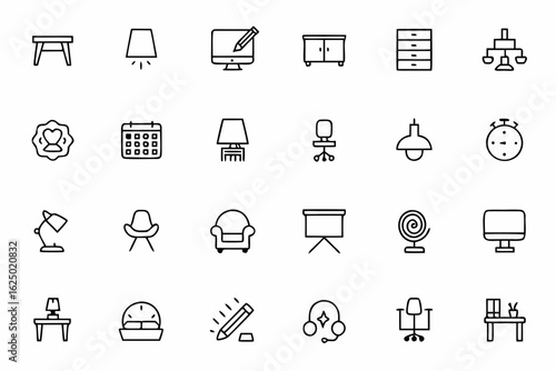 A practical set illustrating furniture designed for office and work environments. Suitable for corporate interiors, office supply stores, and workspace planners