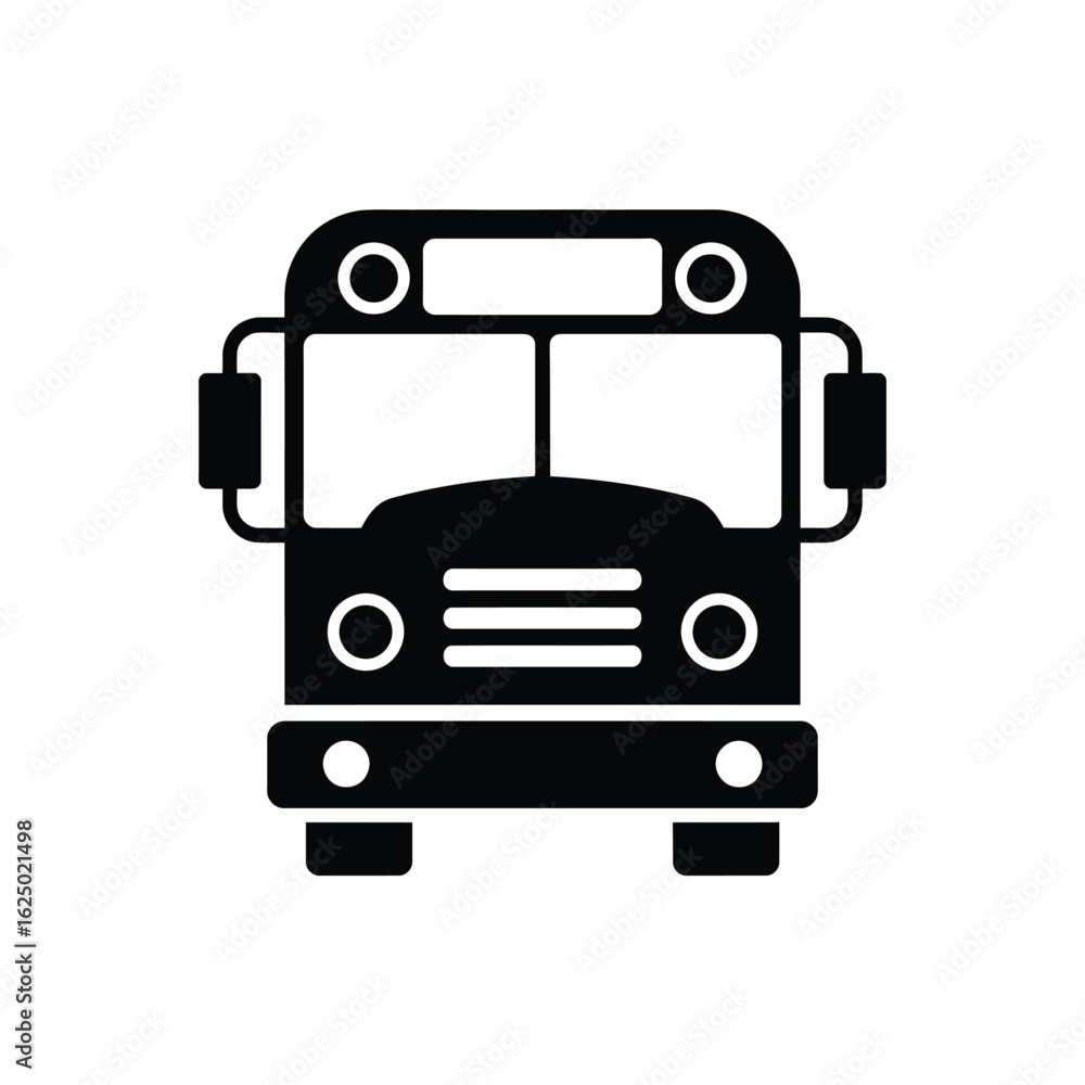 Front view of a classic black school bus icon on a white background Front view of a classic black school bus icon on a white background