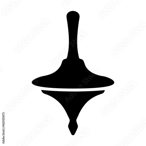 Black silhouette of a spinning top toy with handle and pointed bottom