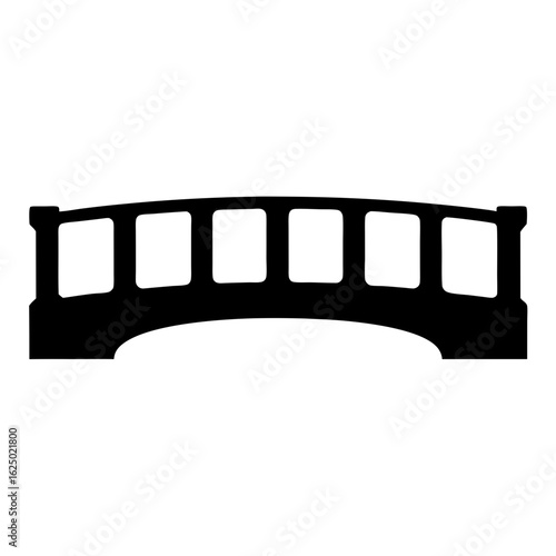 Black Silhouette of Pedestrian Bridge with Arched Frame and Openings