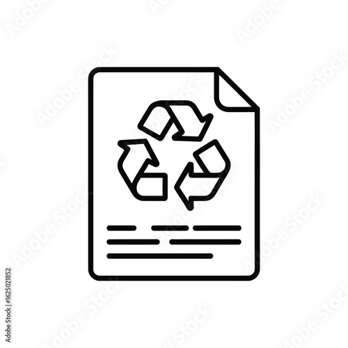 Document with recycling symbol and text representing environmental sustainability and paper reuse