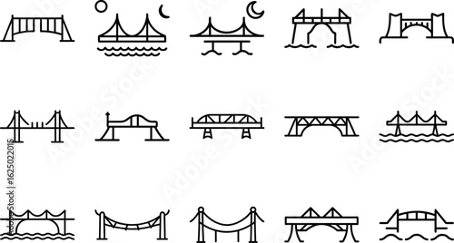 Set of Bridge Icons on White Background Minimal and Editable Vector Collection