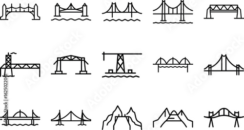 Set of Bridge Icons on White Background Minimal and Editable Vector Collection