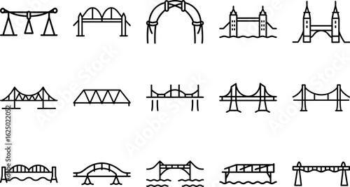 Set of Bridge Icons on White Background Minimal and Editable Vector Collection
