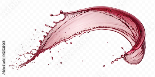 realistic 3d smooth liquid red wine water splash in curve style isolated on transparent background