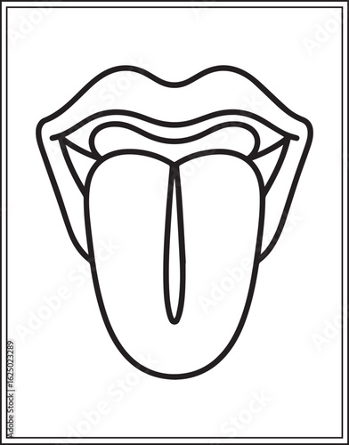 Human anatomy tongue vector outline illustration for medical educational coloring book design kids and adults