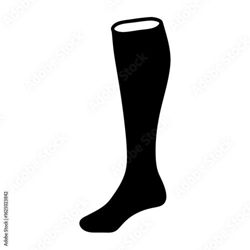 Black silhouette of a knee high sock isolated on white background