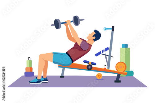 Man lifting weights on an incline bench in a gym