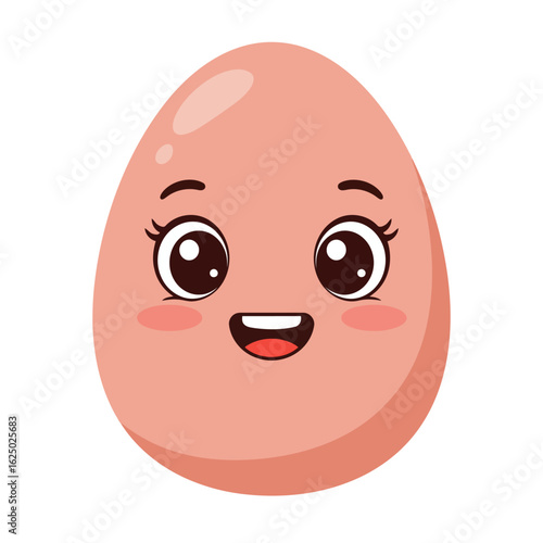 Vector art of a cute and happy cartoon egg character with big eyes and a wide smile, isolated on a white background