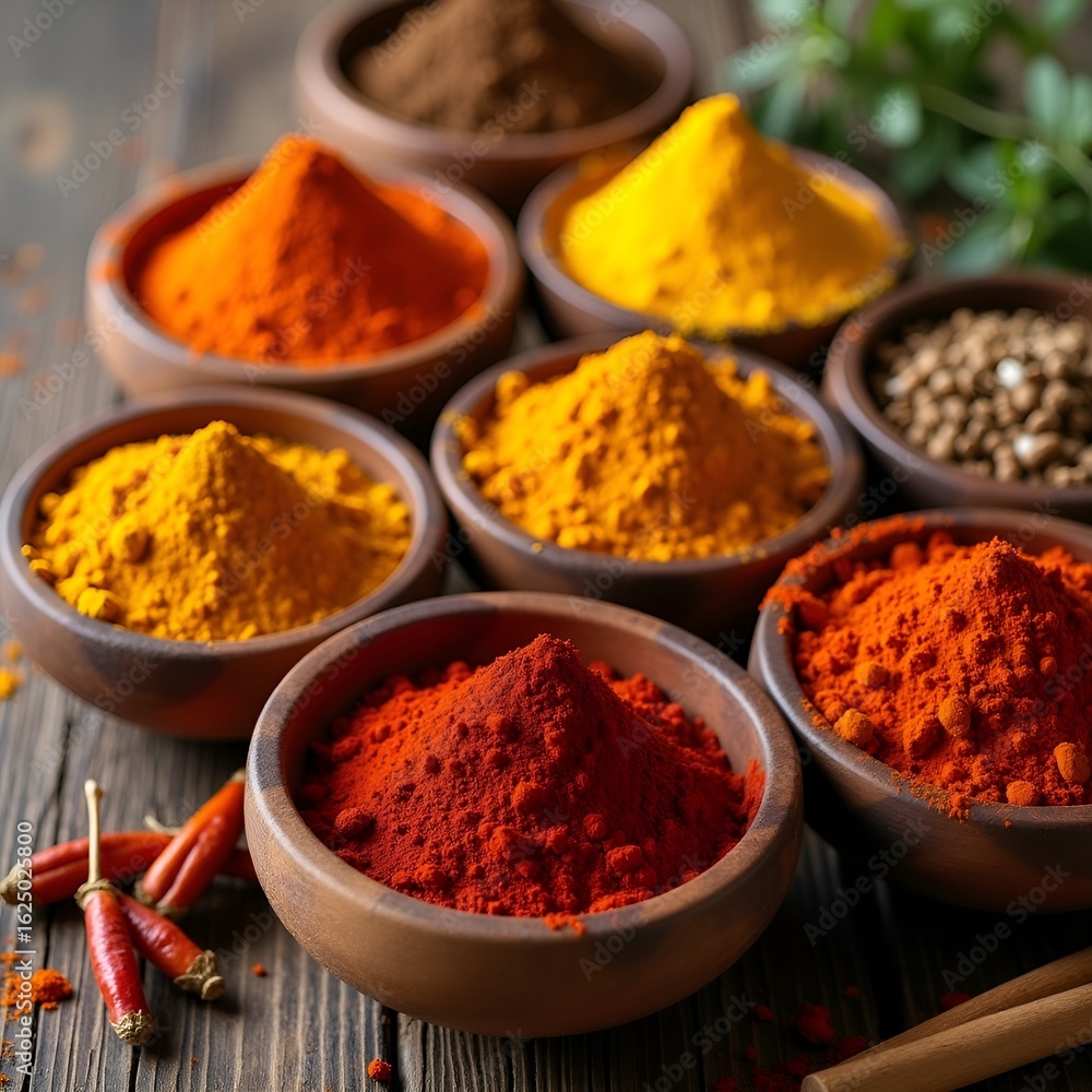 Colorful Spices and Peppers, a Culinary Composition Colorful Spices and Peppers, a Culinary Composition