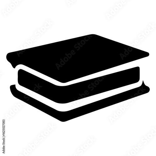 A simplistic stylized closed book lying down with a dark cover