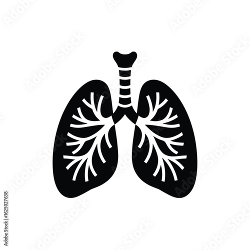 Stylized black silhouette of human lungs and trachea on a white background
