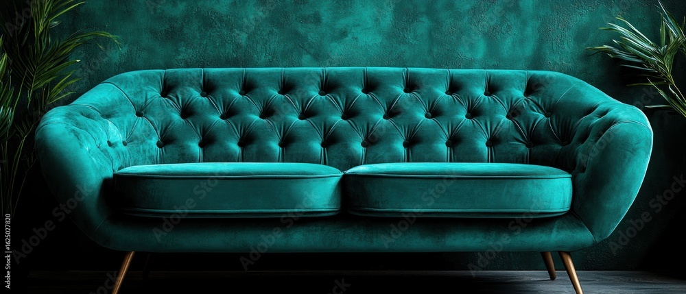 Obraz premium Elegant Teal Velvet Sofa in Luxurious Interior Design