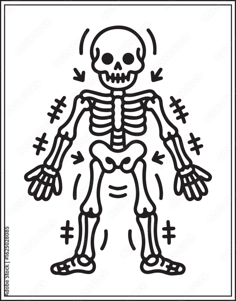 Fototapeta premium Human anatomy joints vector outline illustration for medical educational coloring book design kids and adults