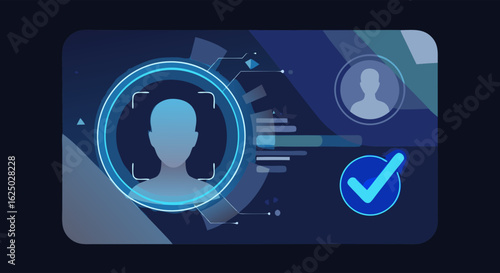 Vector Futuristic Digital Identity SVG Icon Set with Facial Recognition and Security Elements in Modern Flat Style with Blue and Gray Colors