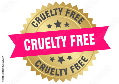 cruelty free. cruelty free round pink and gold label isolated on transparent background