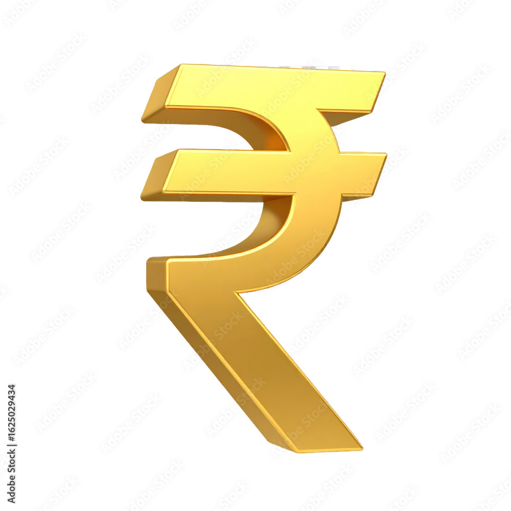 Fototapeta premium Golden Metallic Indian Rupee Currency Symbol Isolated on Transparent Background