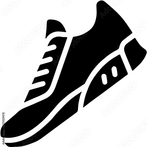 sport shoes vector illustration,Fitness Running Shoes,This image shows a black and white silhouette of an athletic sneaker, featuring laces and a sleek design for sports and casual wear. 
