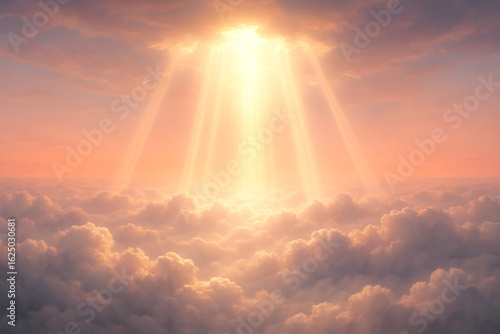 Heavenly Beams of Light Piercing Through Clouds