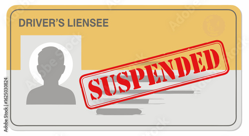 Vector SVG Illustration of Suspended Driver's License Badge with Silhouette and Red Stamp in Flat Design Style