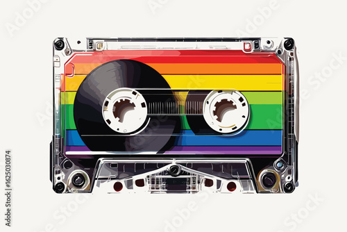 Cassette vector icon. Retro tape recorder vector icon. Cute color audio cassette. Cartoon old cassette logo. Vector illustration.