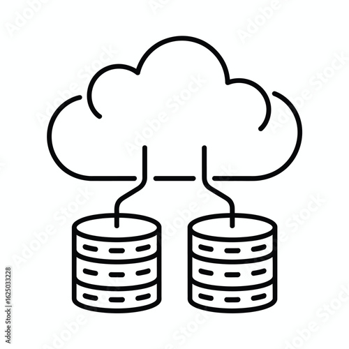 Cloud computing icon connecting to two data storage servers or databases