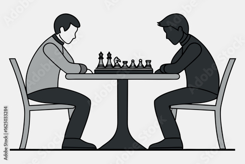 Two young men face each other across a chessboard, deeply engrossed in strategy