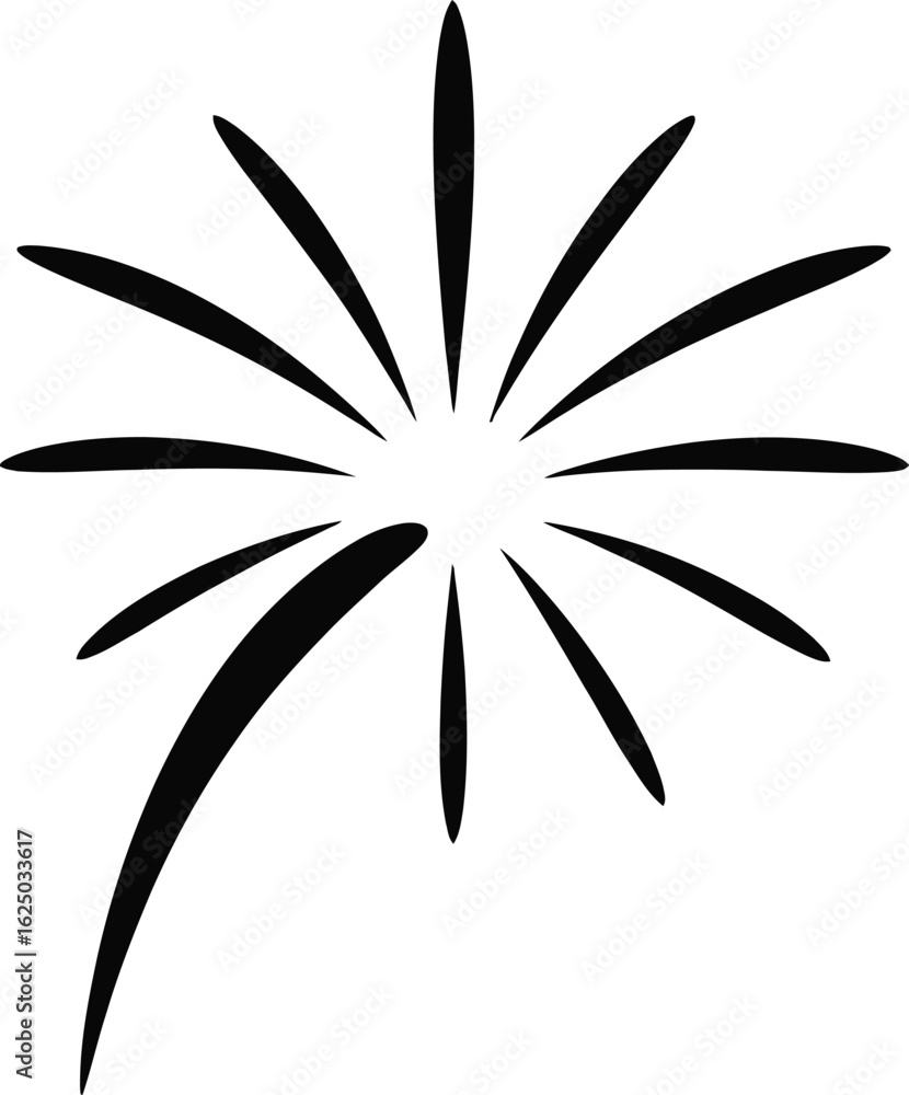 Fototapeta premium Simple black firework burst graphic for celebration designs.